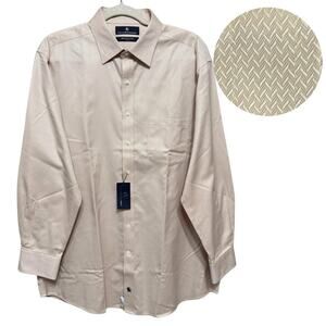 Hart Schaffner Marx HSM Pima Cotton Dress Shirt Men 16.5/33 Tan Herringbone NEW